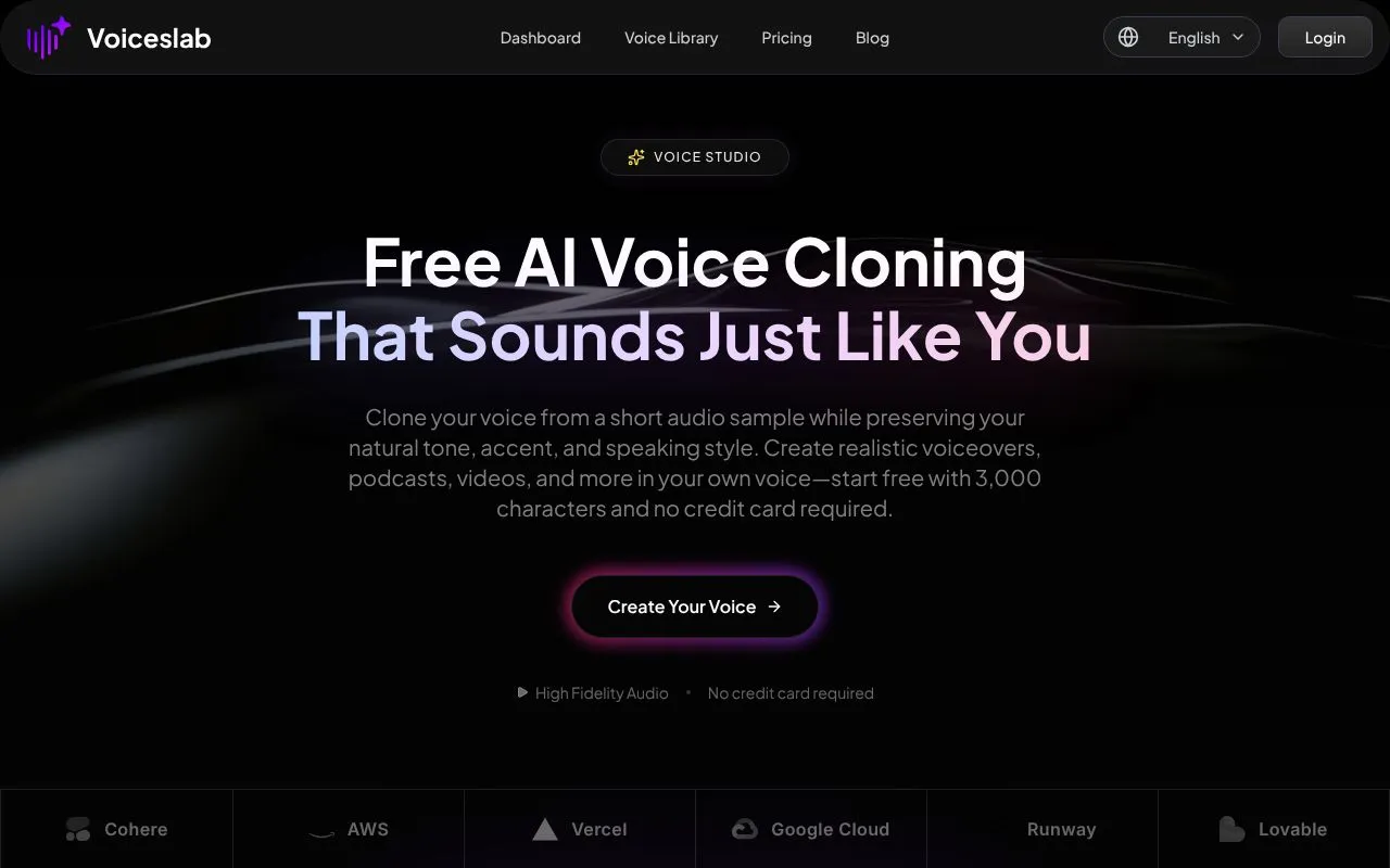 Voiceslab homepage screenshot