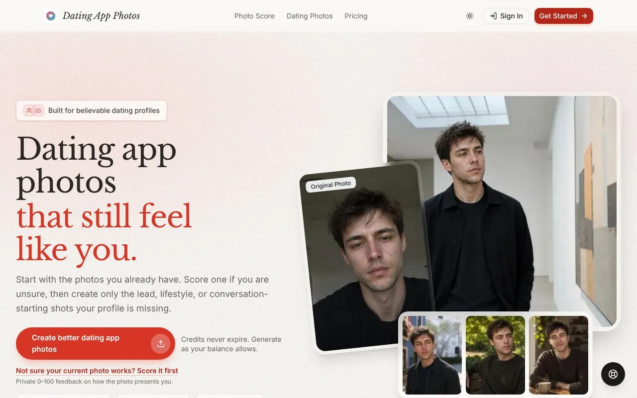 Dating App Photos homepage screenshot