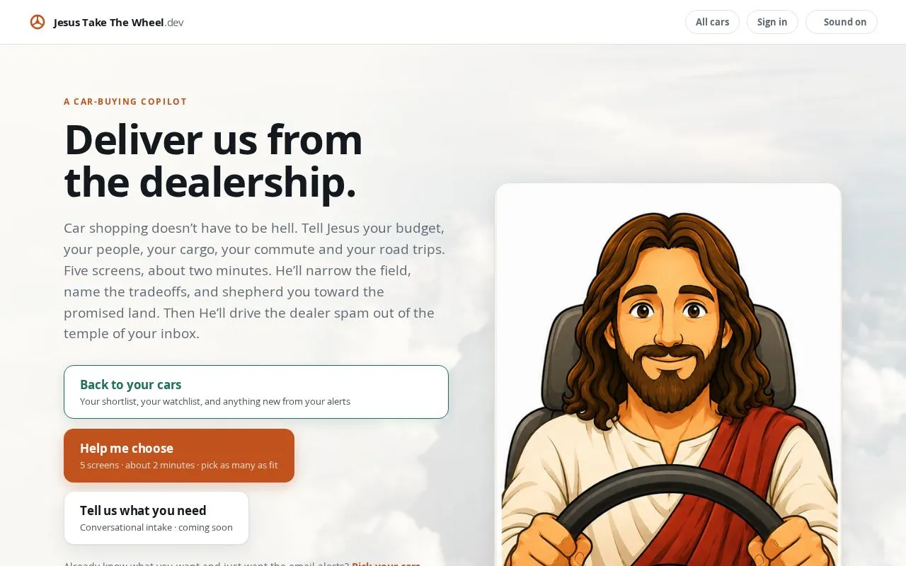 Jesus Take The Wheel homepage screenshot