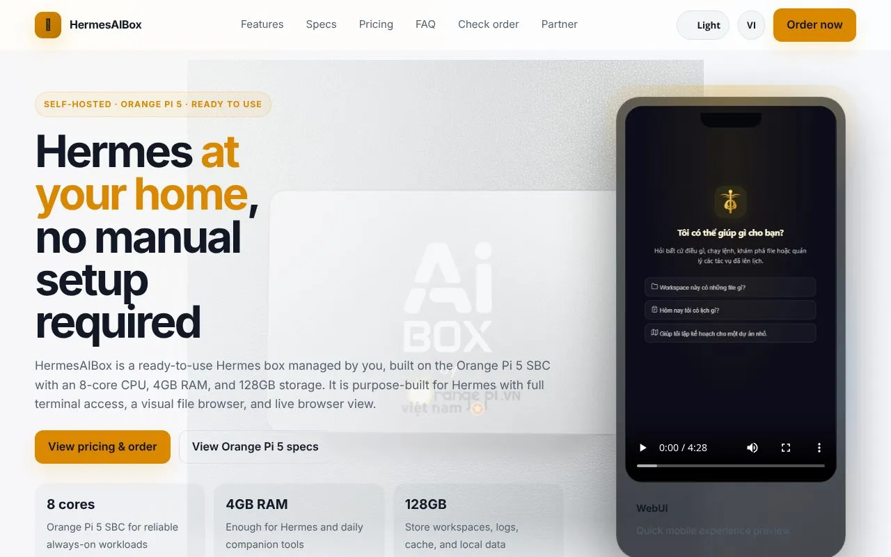 HermesAIBox homepage screenshot