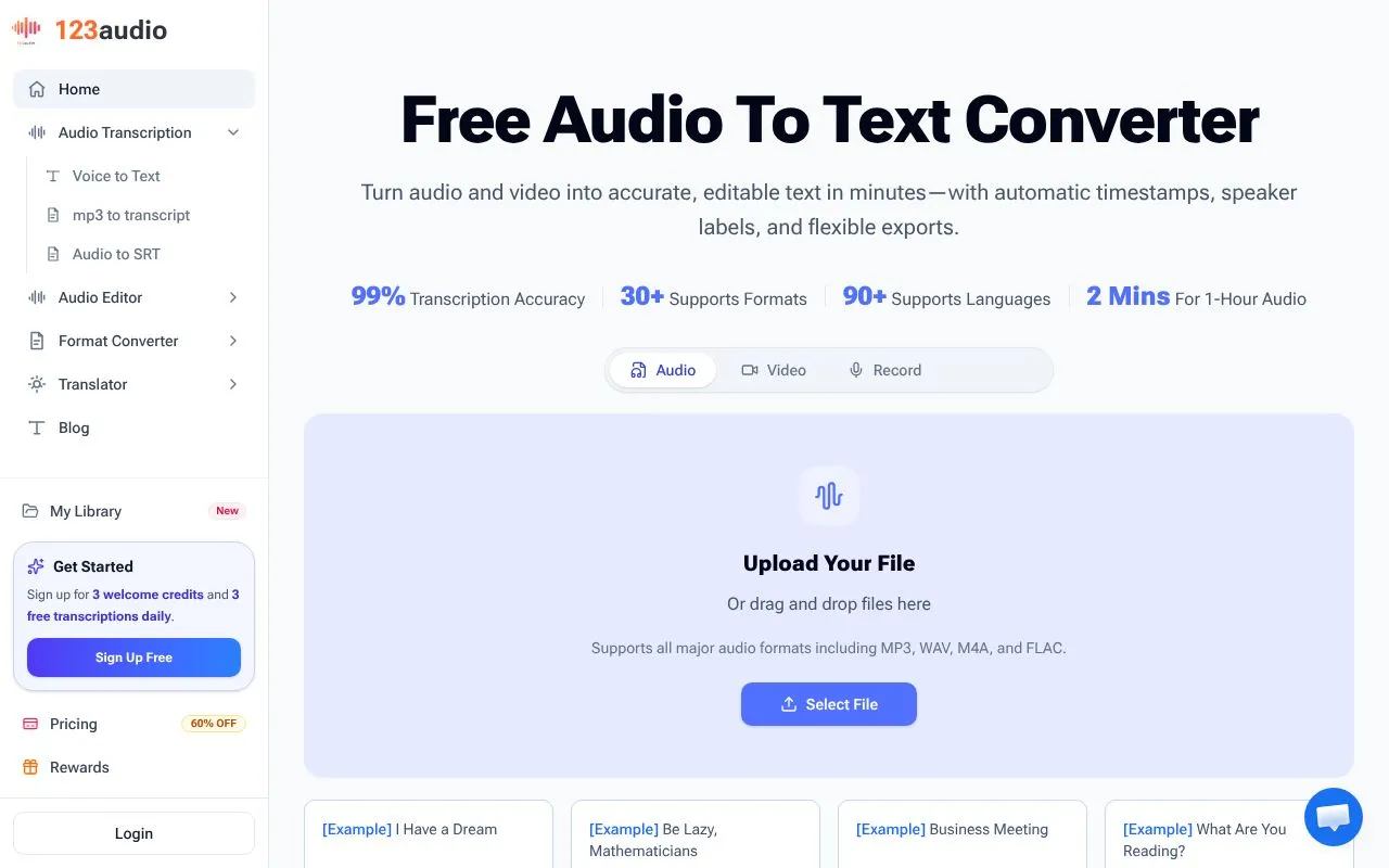 123audio homepage screenshot