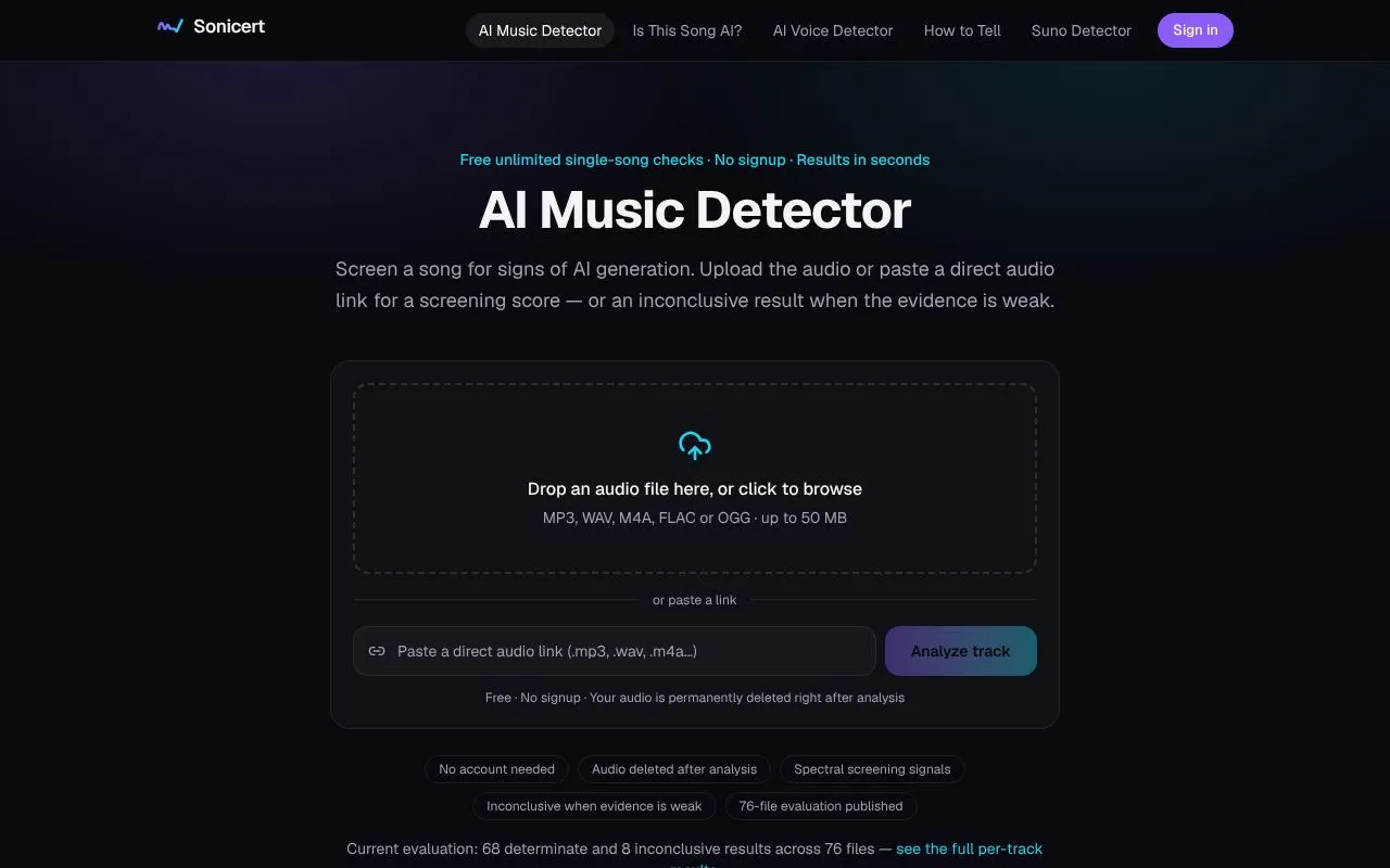Sonicert homepage screenshot