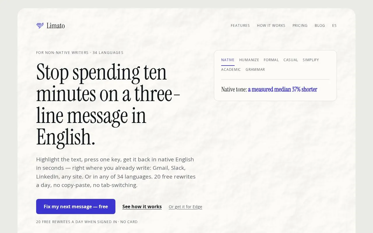 Limato homepage screenshot