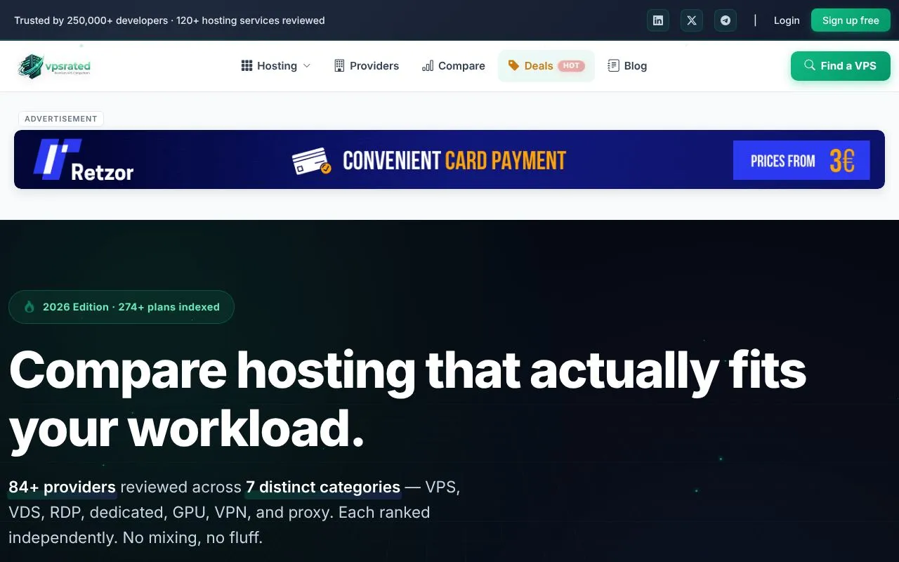 VPSRated homepage screenshot