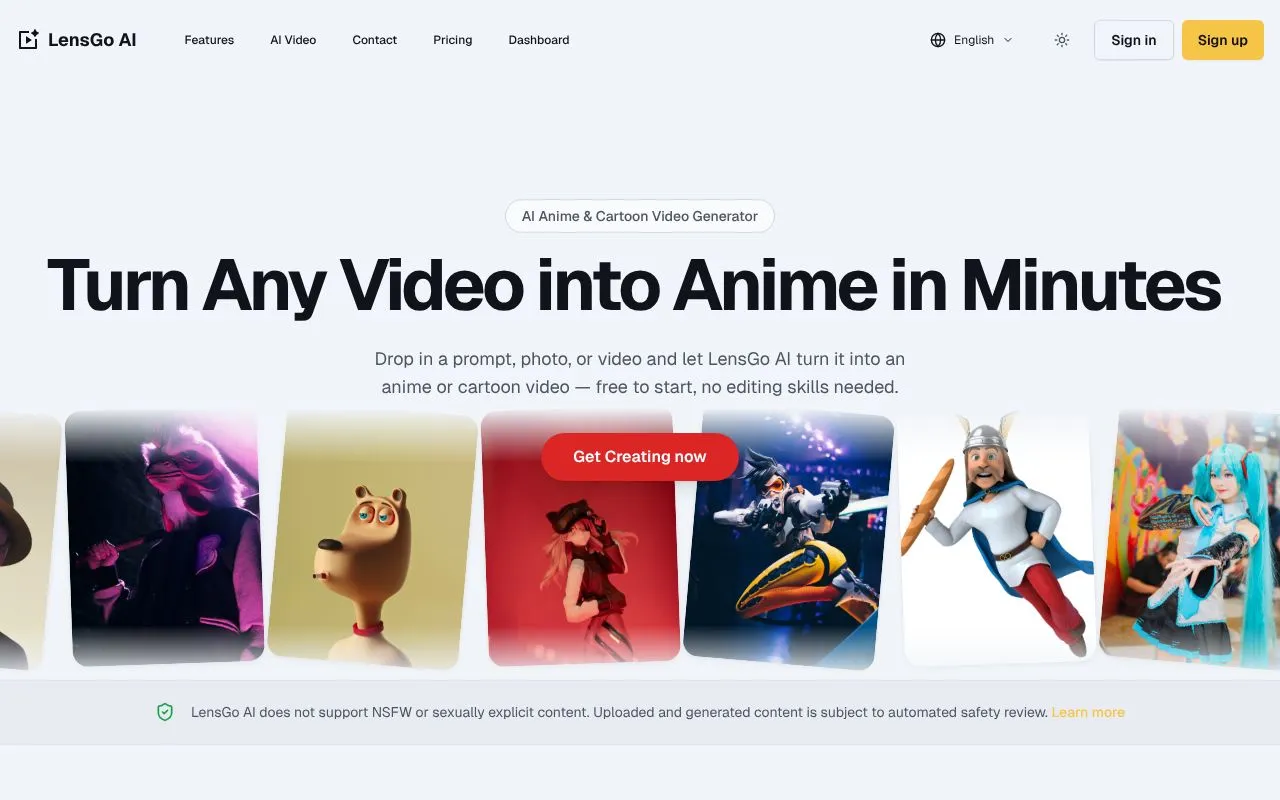 LensGo AI homepage screenshot