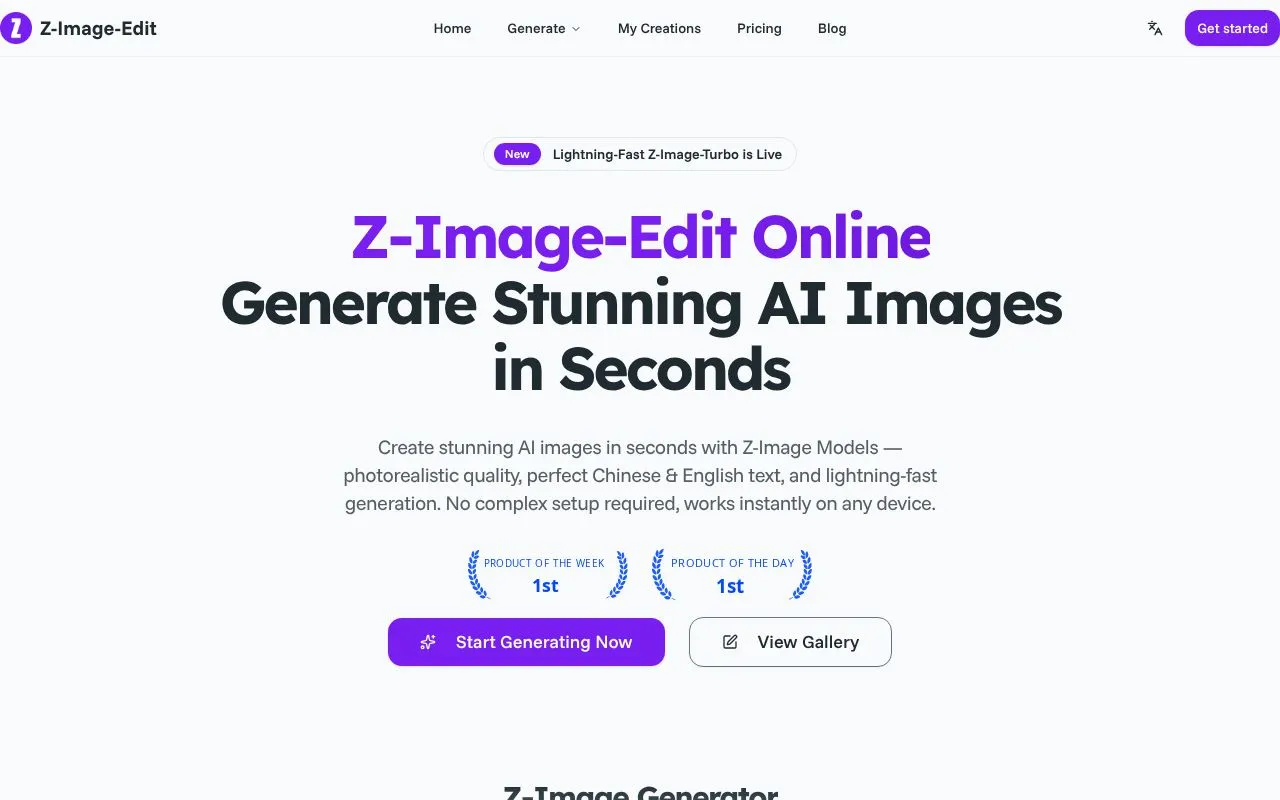 Z-Image-Edit homepage screenshot