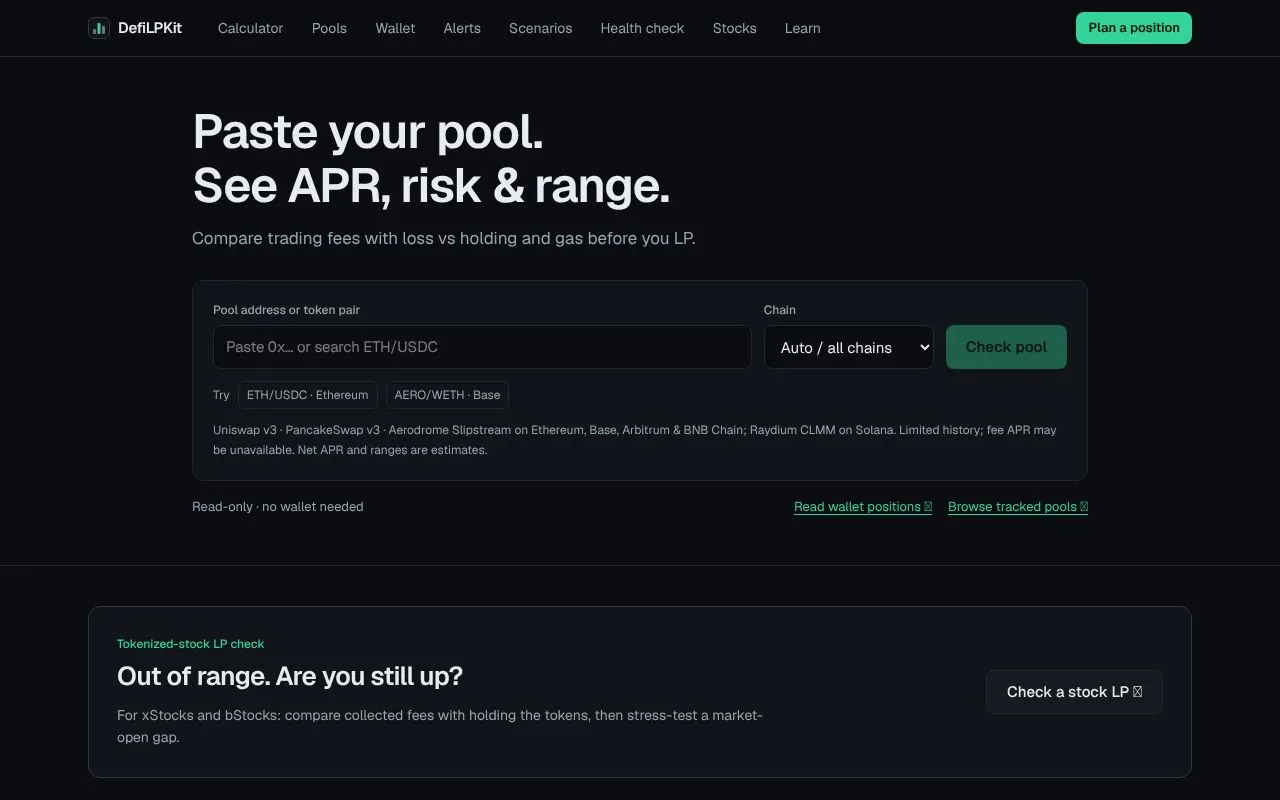 DefiLPKit homepage screenshot