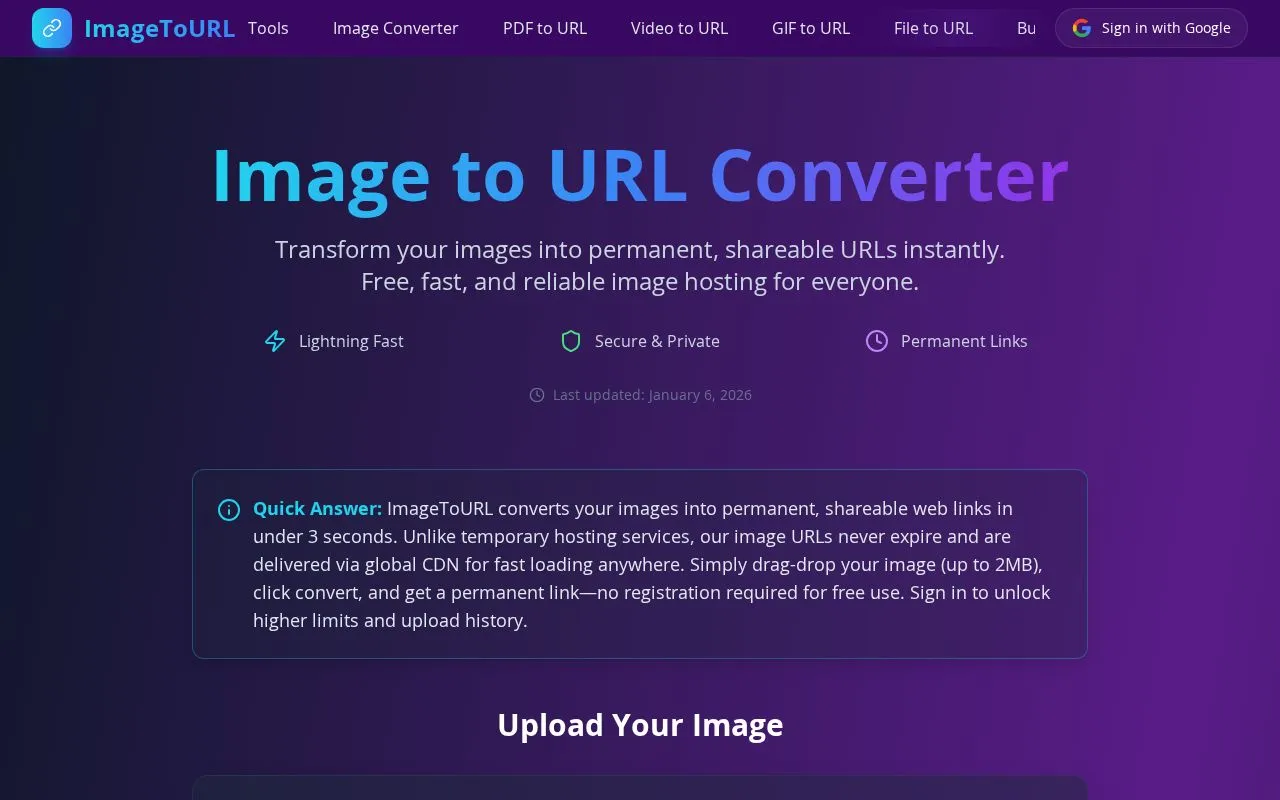 ImageToURL homepage screenshot
