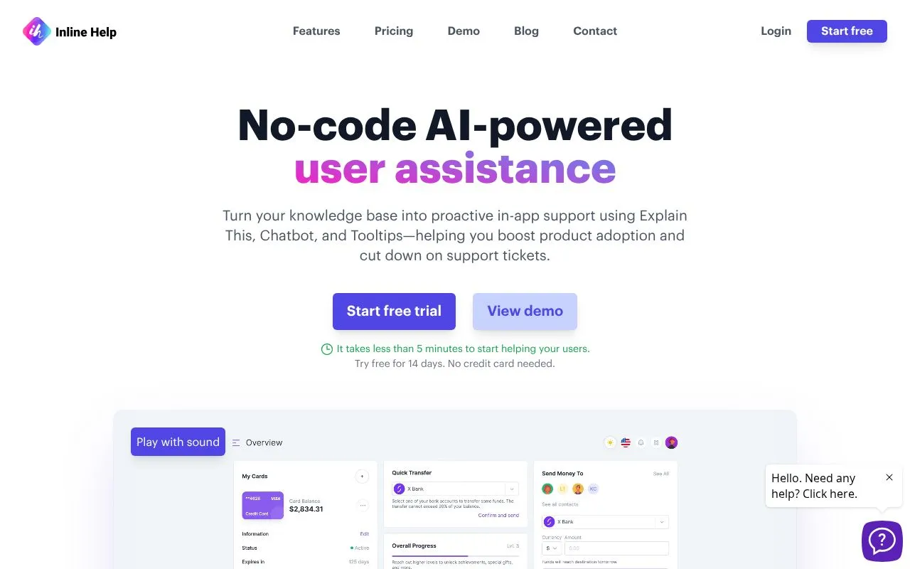 Inline Help homepage screenshot