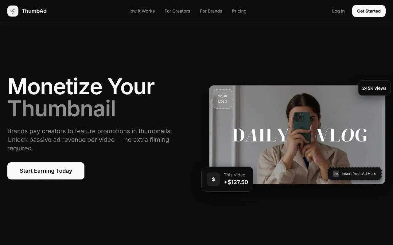 ThumbAd homepage screenshot