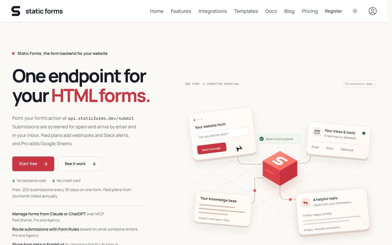 Static Forms homepage screenshot