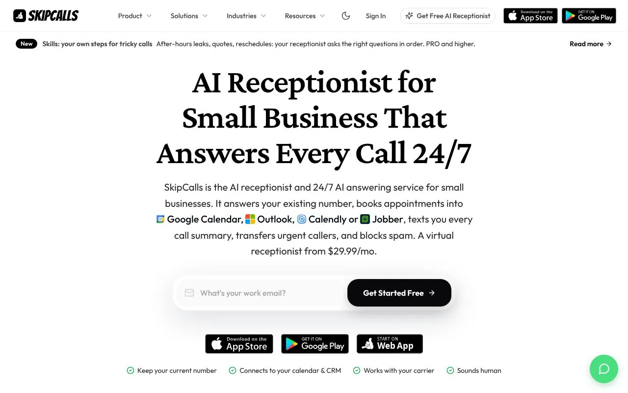 SkipCalls homepage screenshot