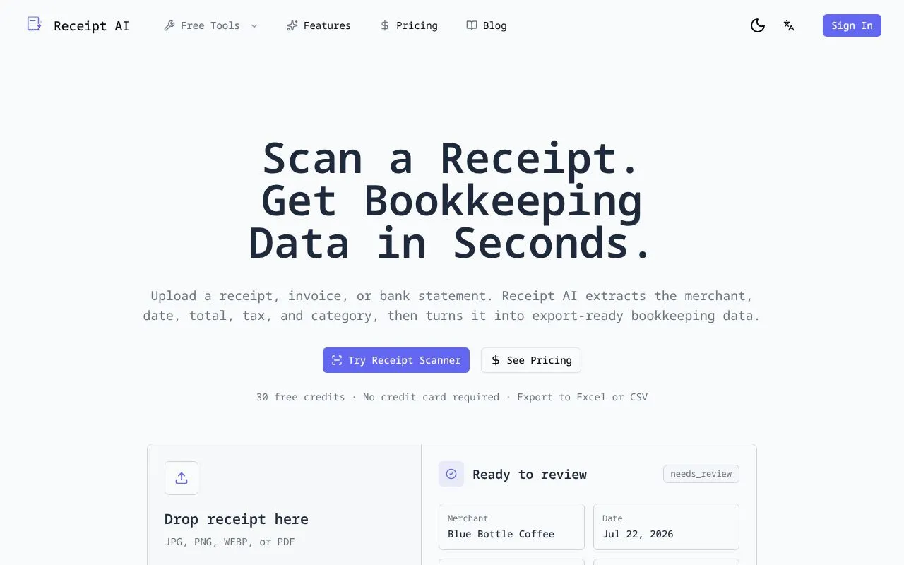 Receipt AI homepage screenshot