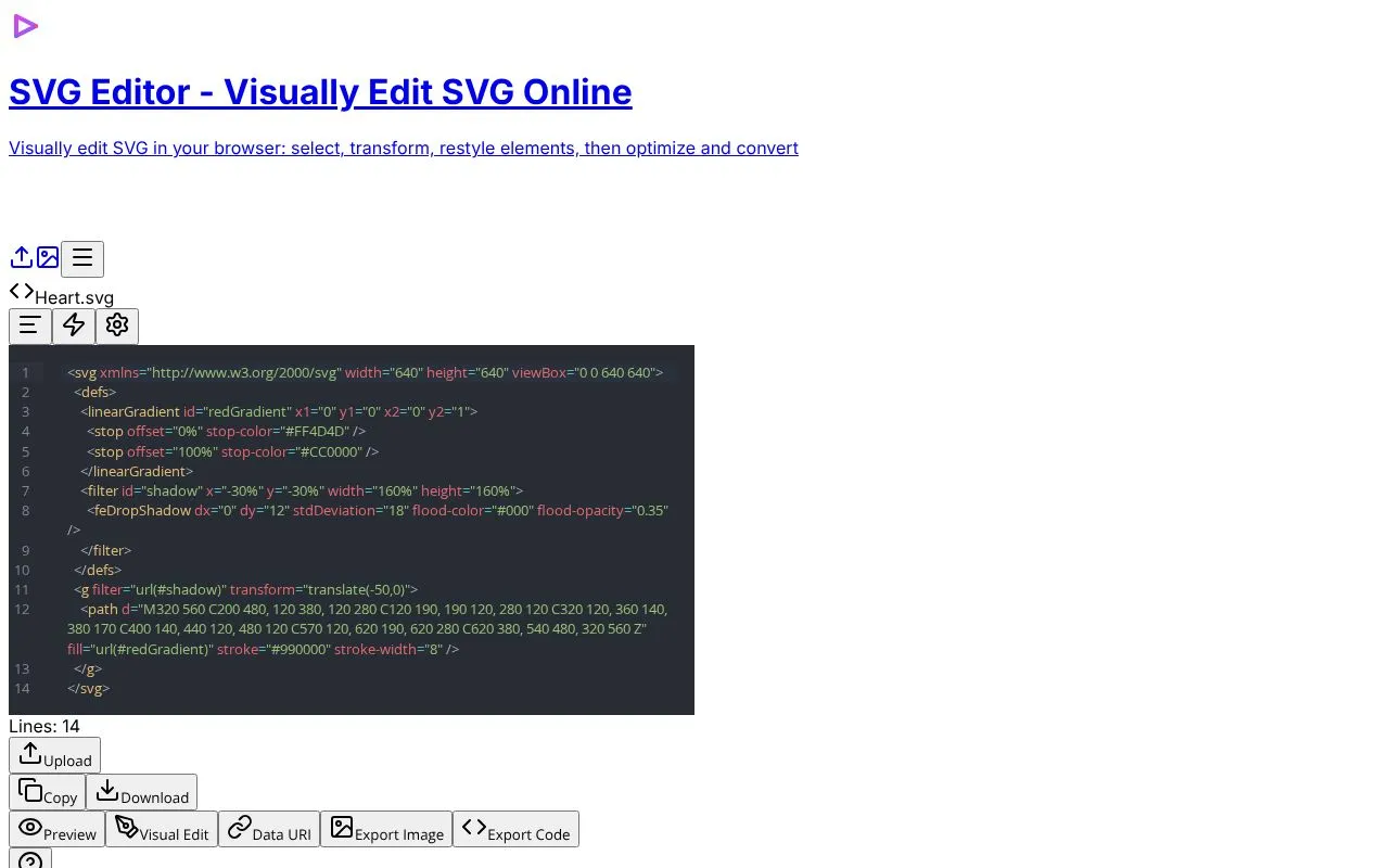 SVG Editor homepage screenshot