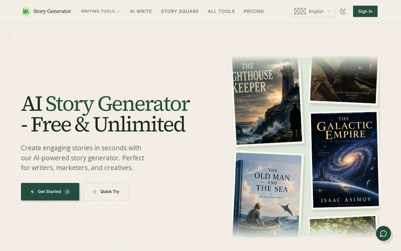 Story Generator homepage screenshot