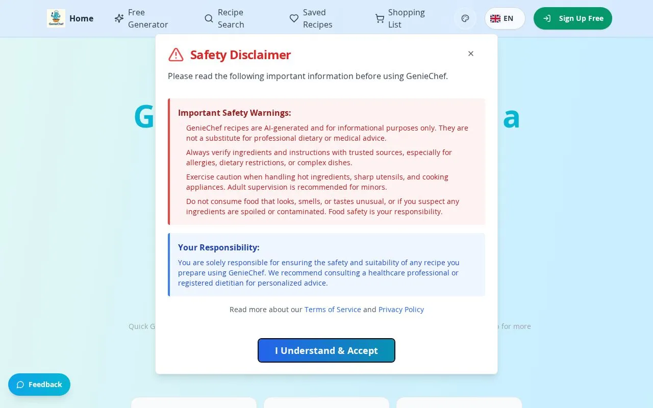 GenieChef homepage screenshot