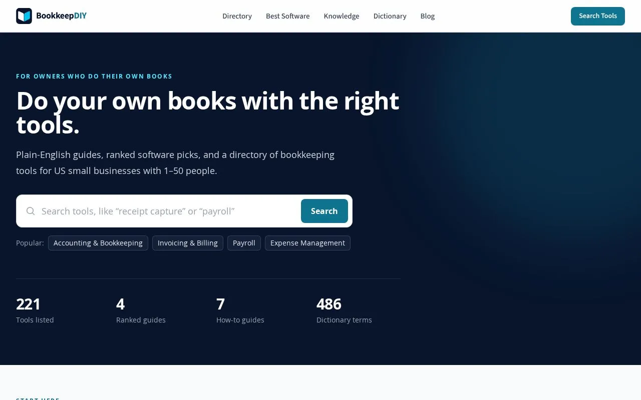 BookkeepDIY homepage screenshot