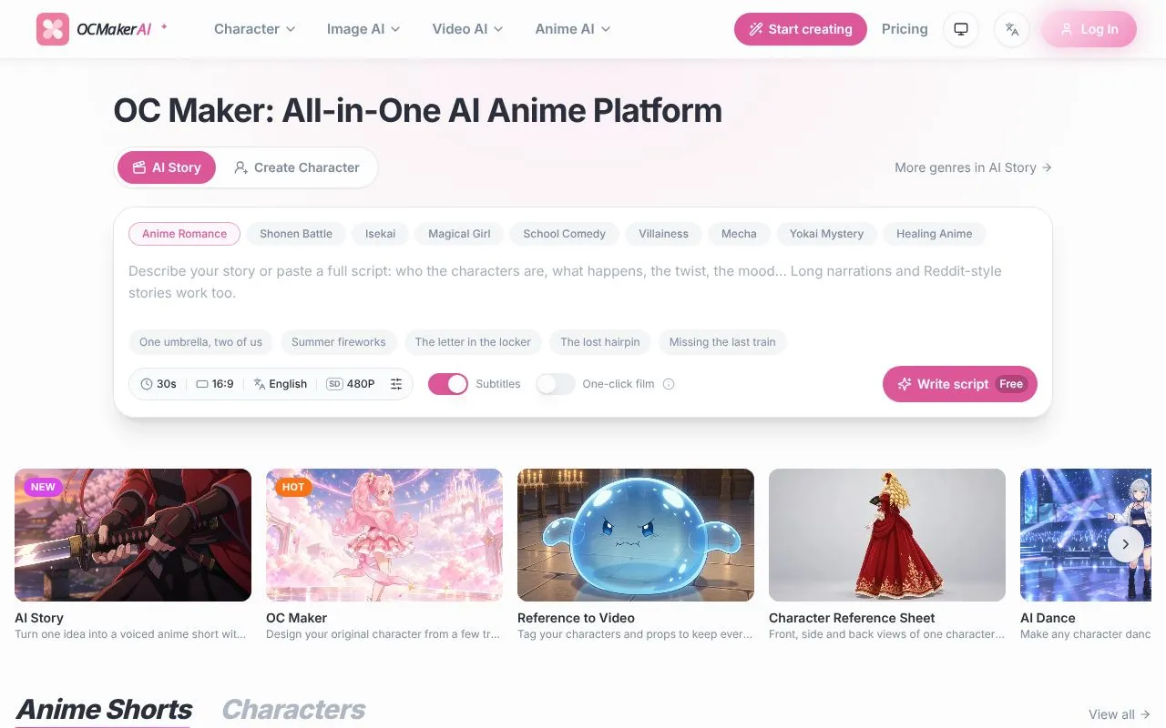 OC Maker homepage screenshot