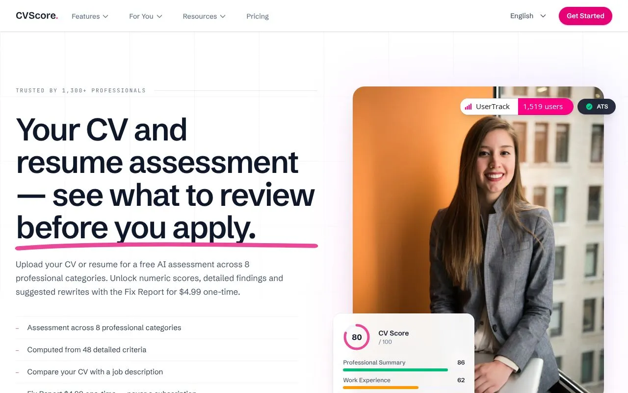 CV Score homepage screenshot