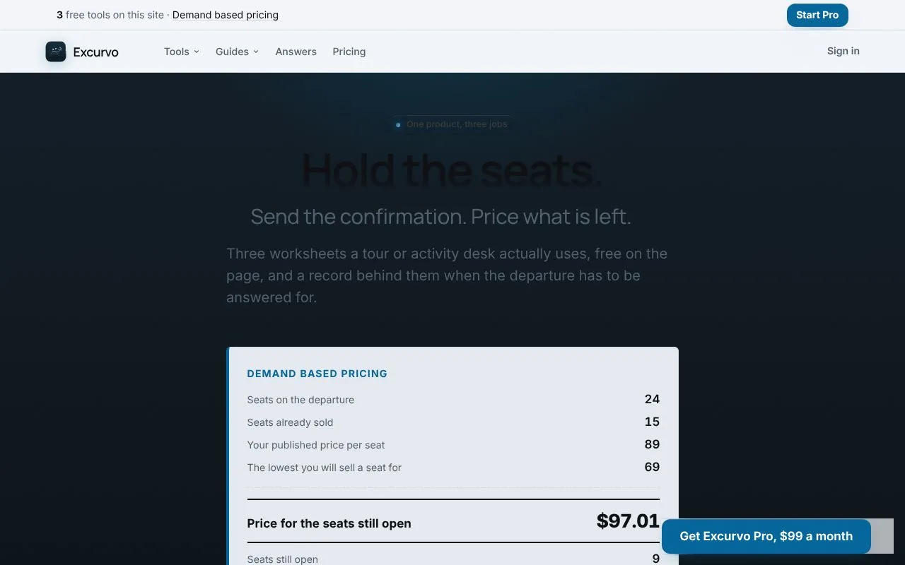 Excurvo homepage screenshot