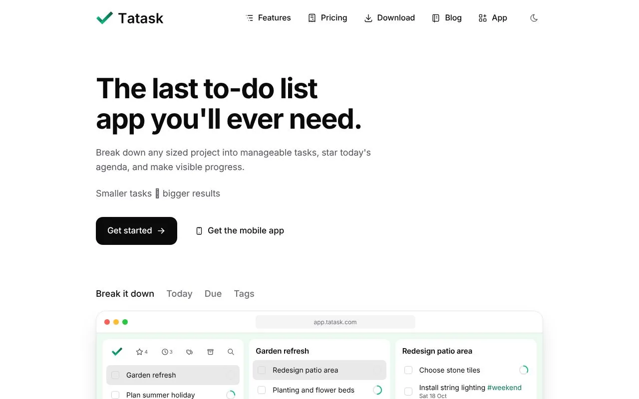 Tatask homepage screenshot
