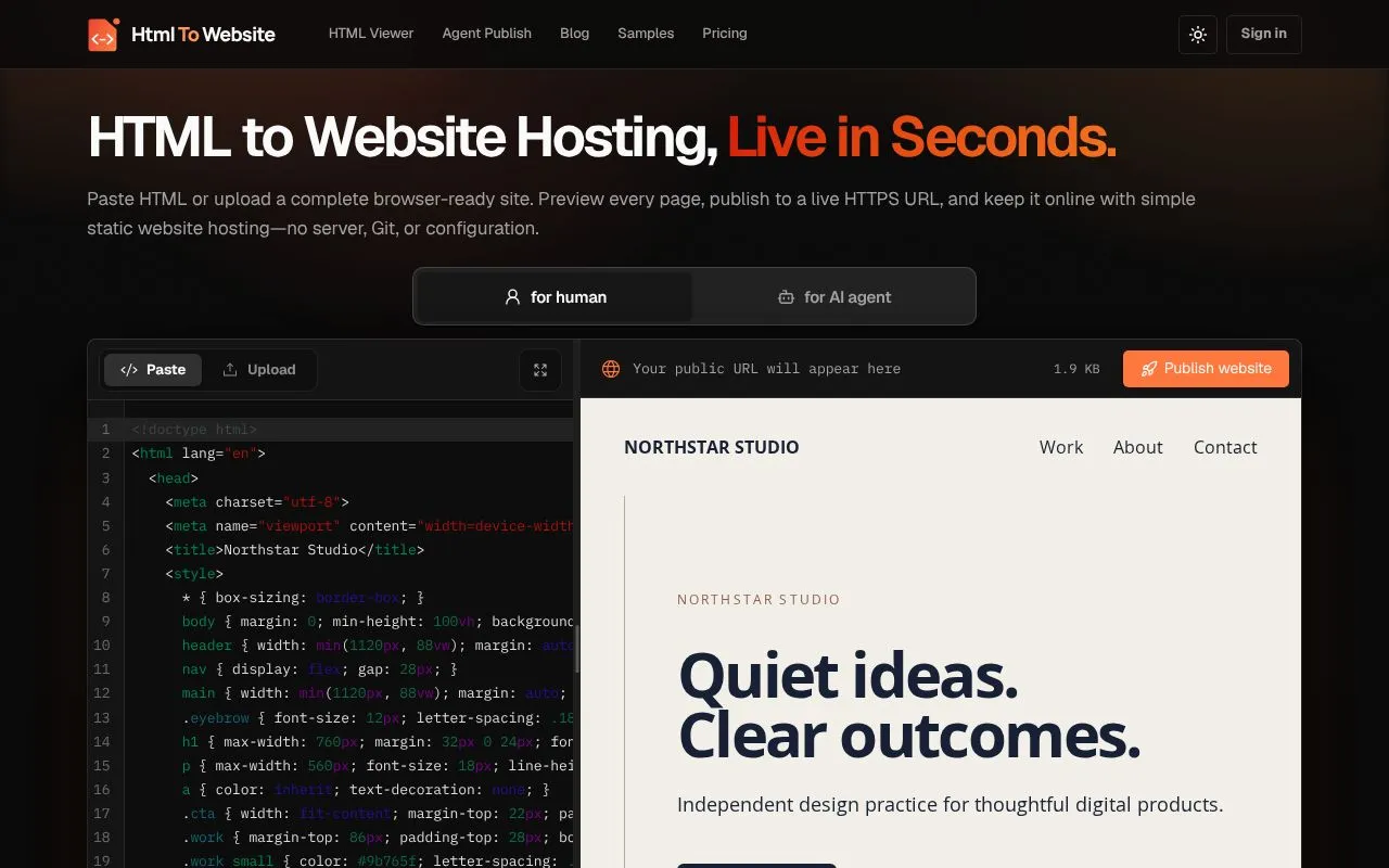 Html To Website homepage screenshot