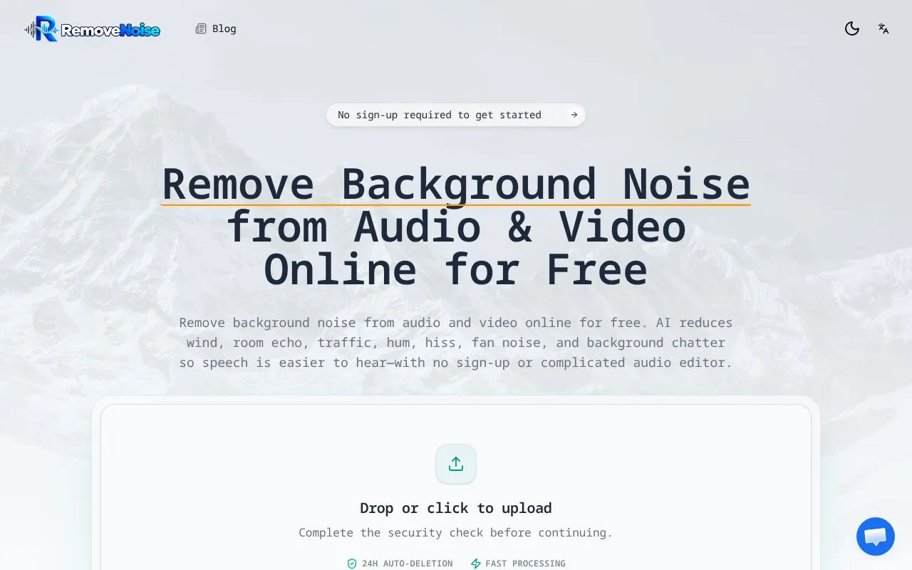 RemoveNoise homepage screenshot