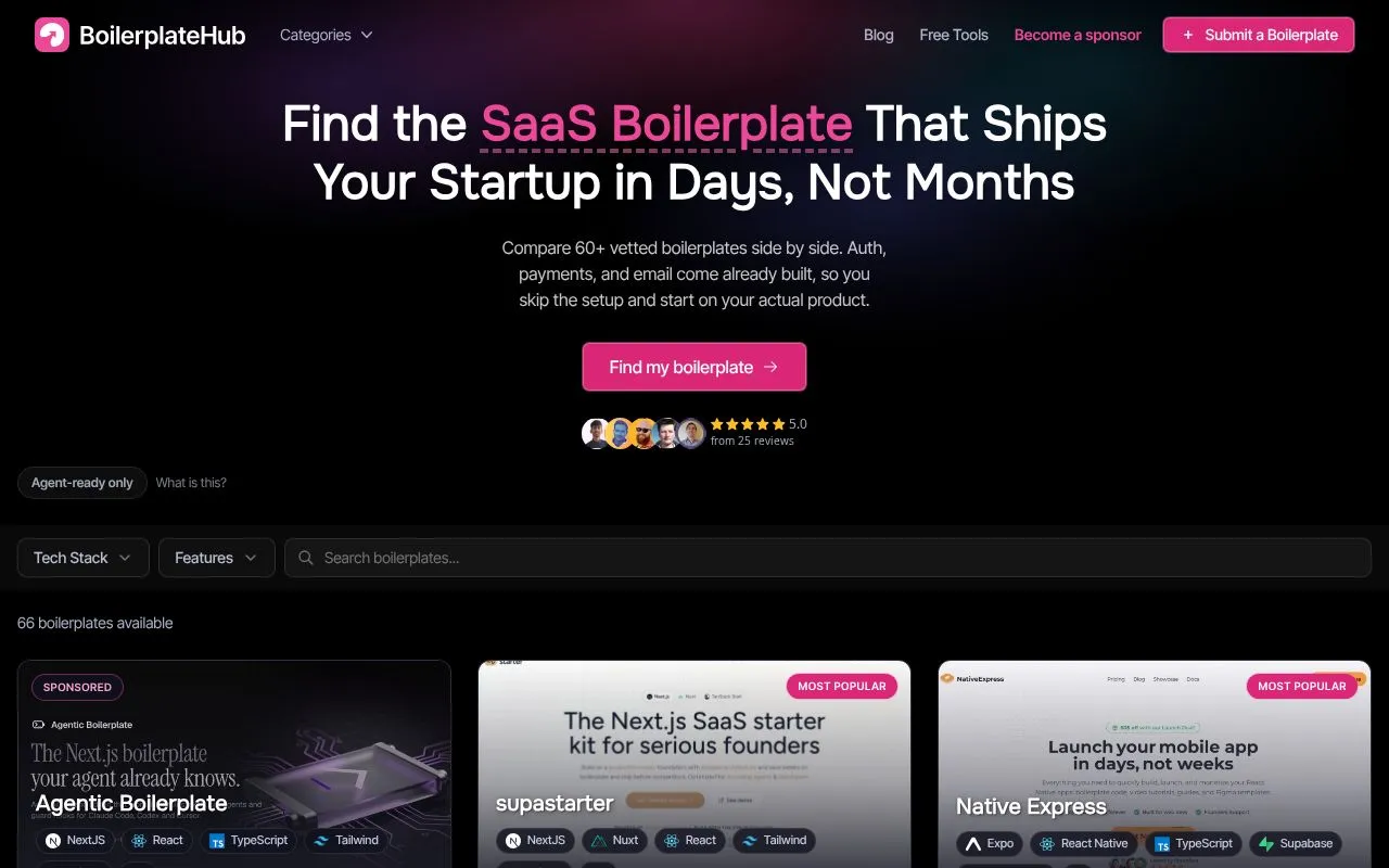 BoilerplateHub homepage screenshot