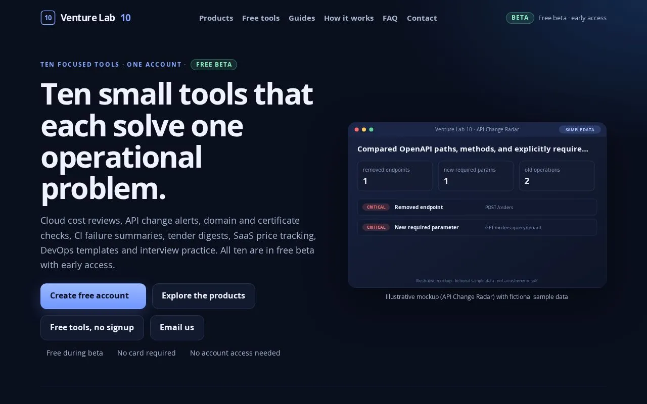 Venture Lab 10 homepage screenshot