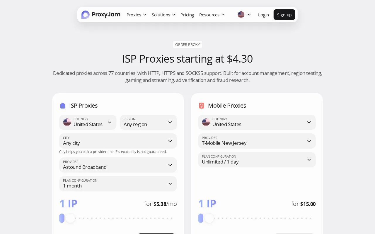 ProxyJam homepage screenshot
