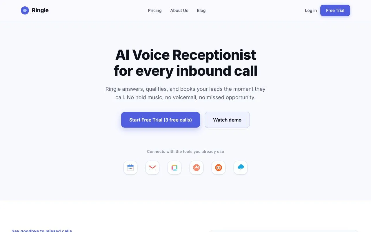 Ringie homepage screenshot