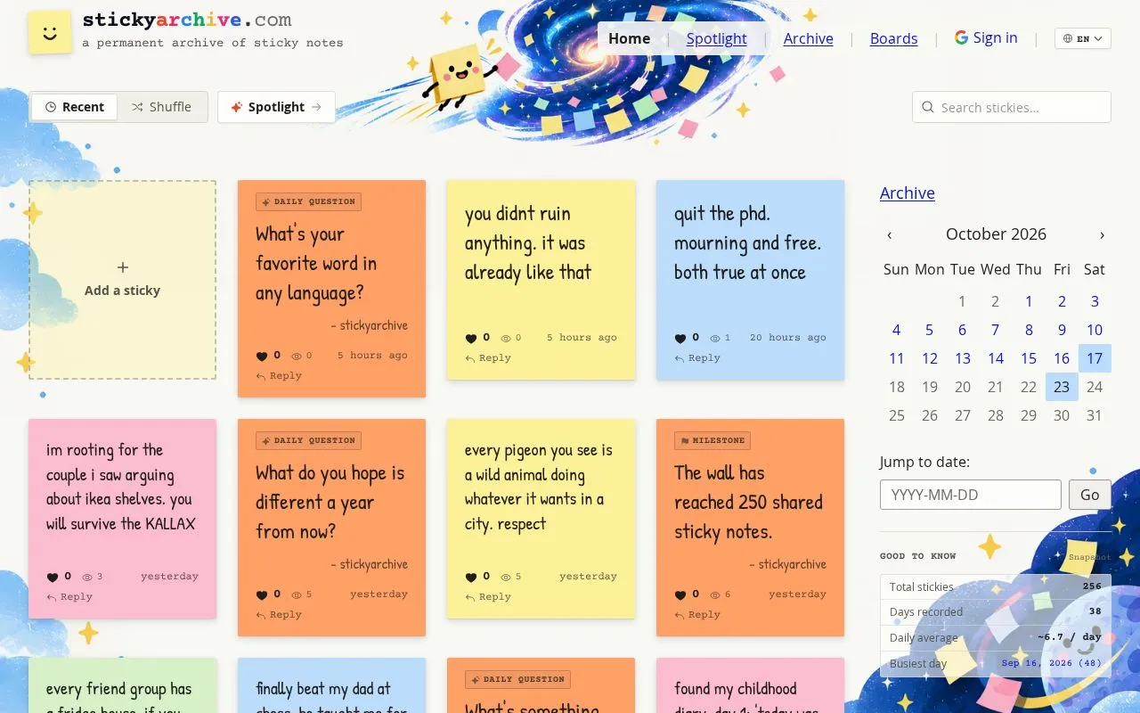 StickyArchive homepage screenshot