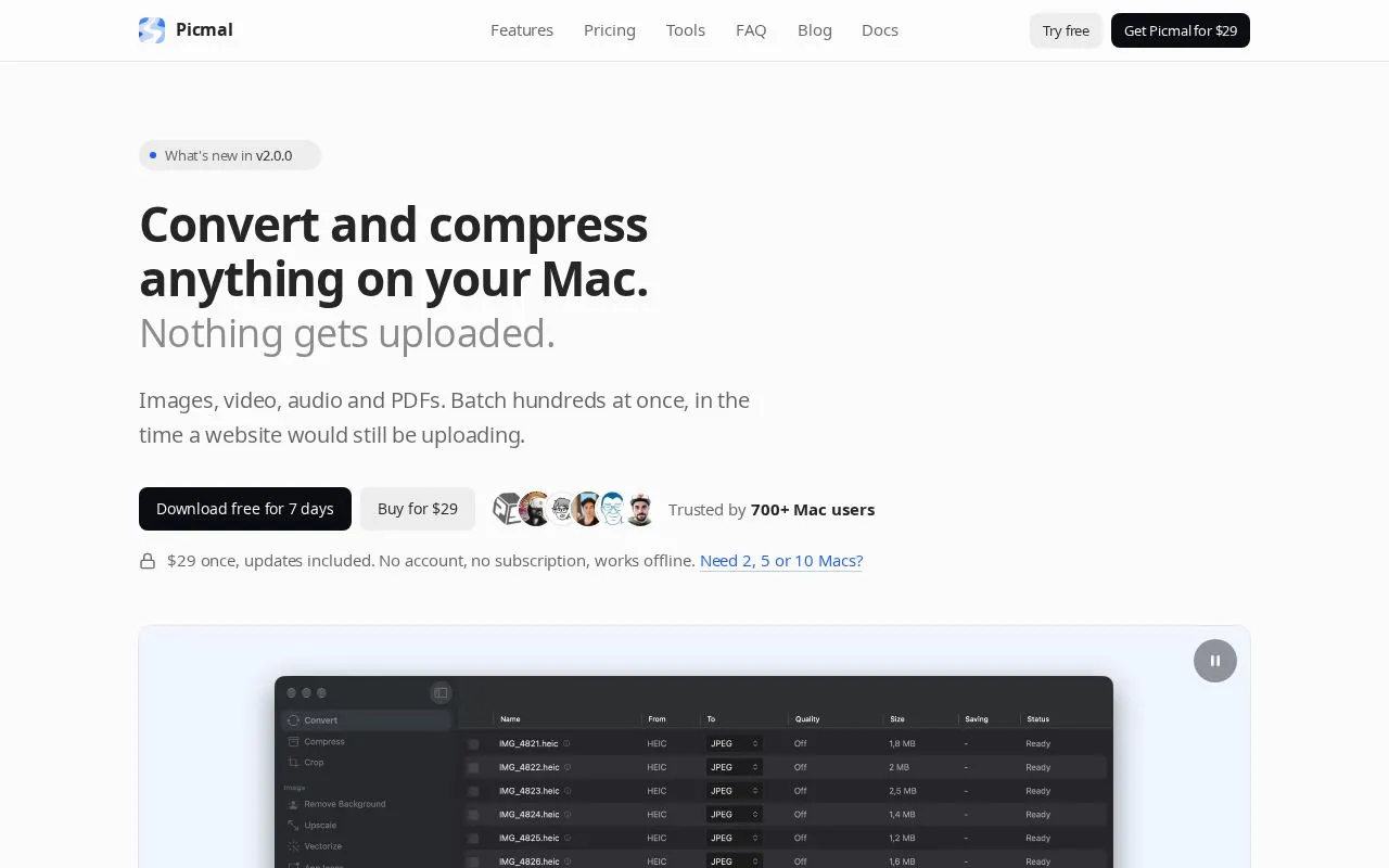 Picmal homepage screenshot