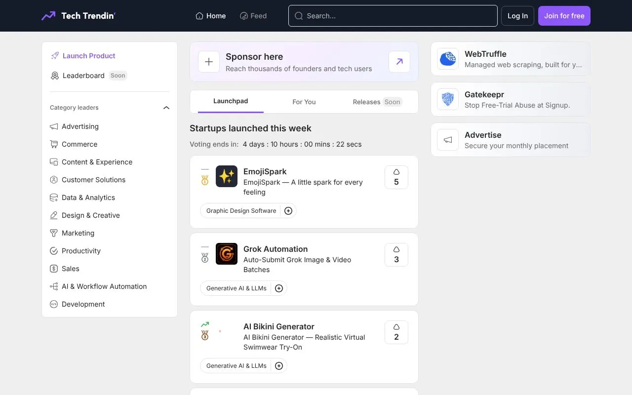 Tech Trendin homepage screenshot