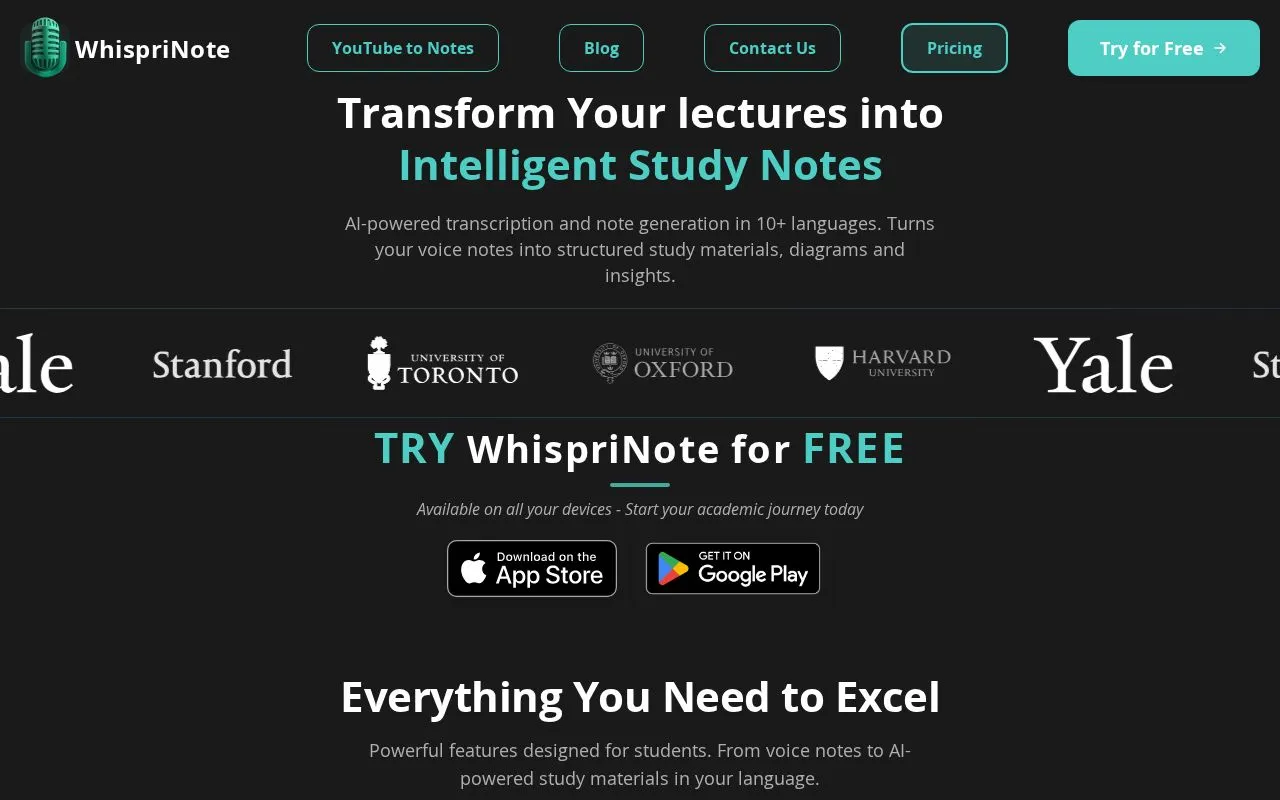 WhispriNote homepage screenshot