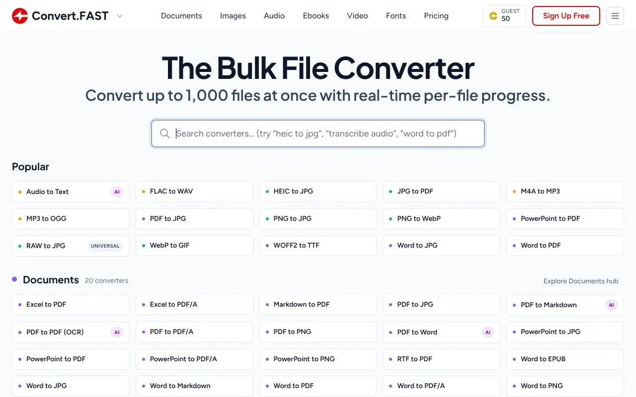 Convert.FAST homepage screenshot