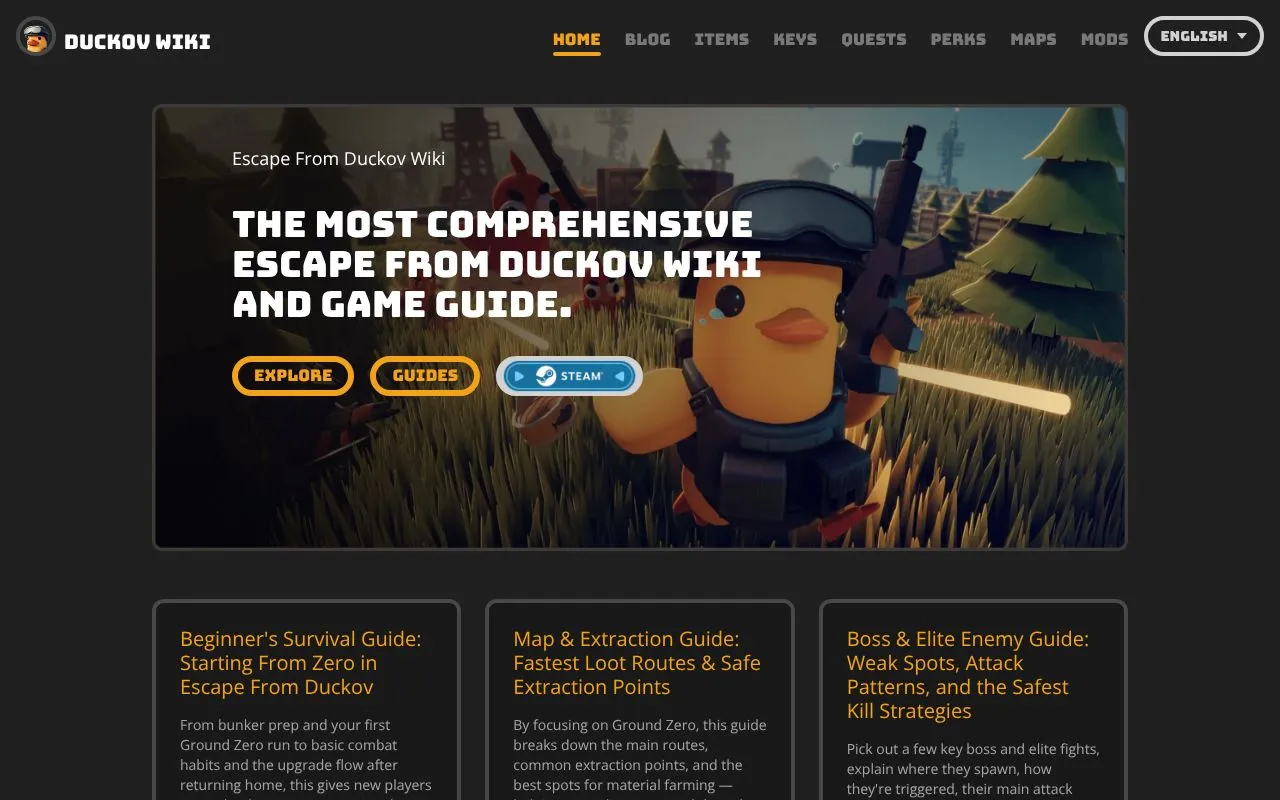 Duckov Wiki homepage screenshot