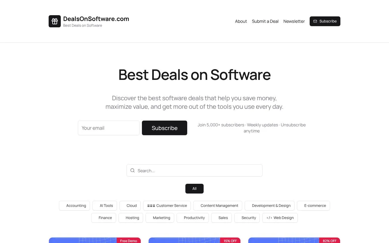 DealsOnSoftware.com homepage screenshot