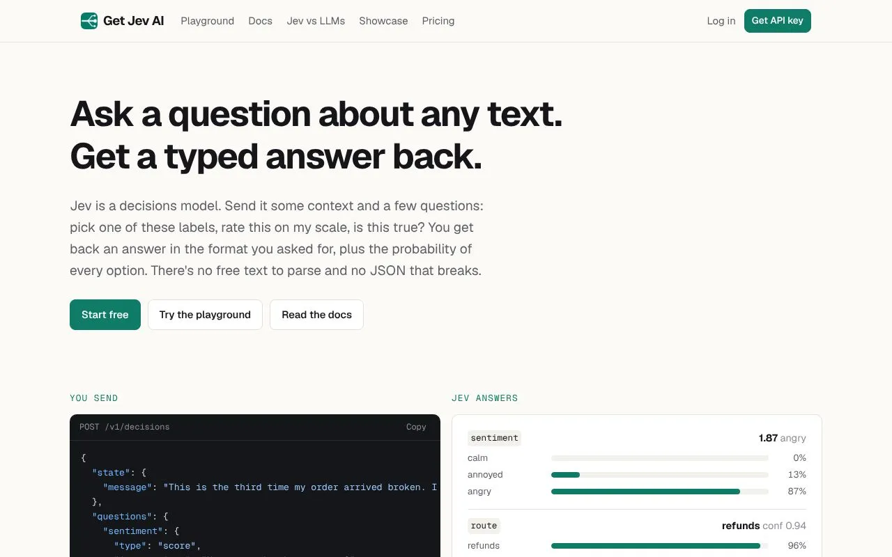 Jev AI homepage screenshot