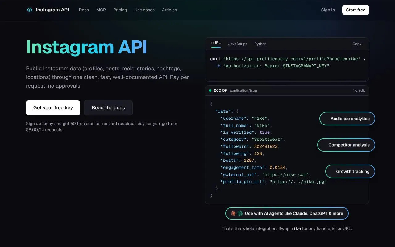 Instagram API homepage screenshot