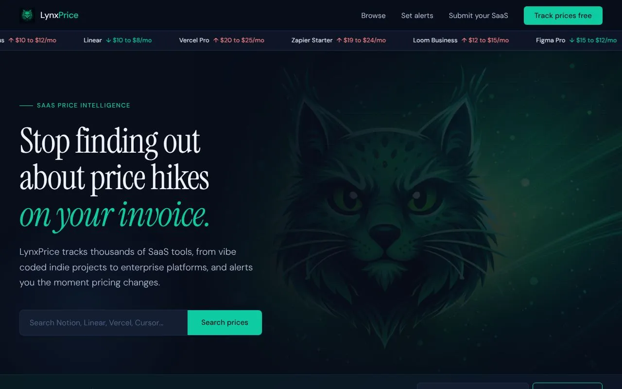 LynxPrice homepage screenshot