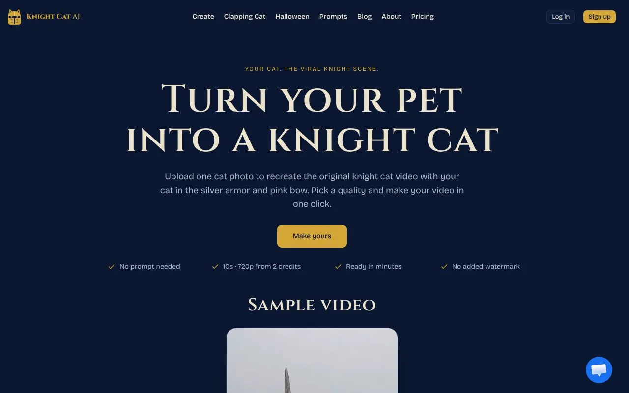 Knight Cat AI homepage screenshot