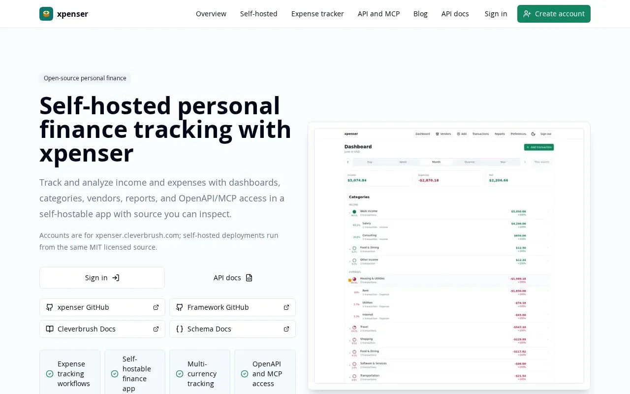 xpenser homepage screenshot