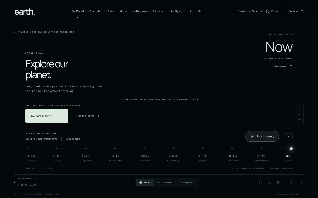 earth. homepage screenshot