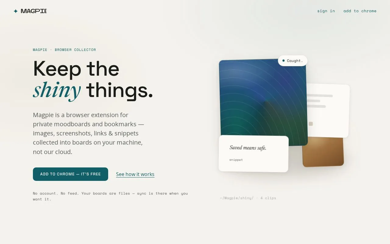 Magpie homepage screenshot