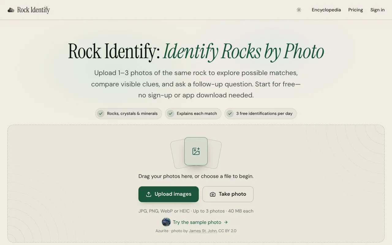 Rock Identify homepage screenshot