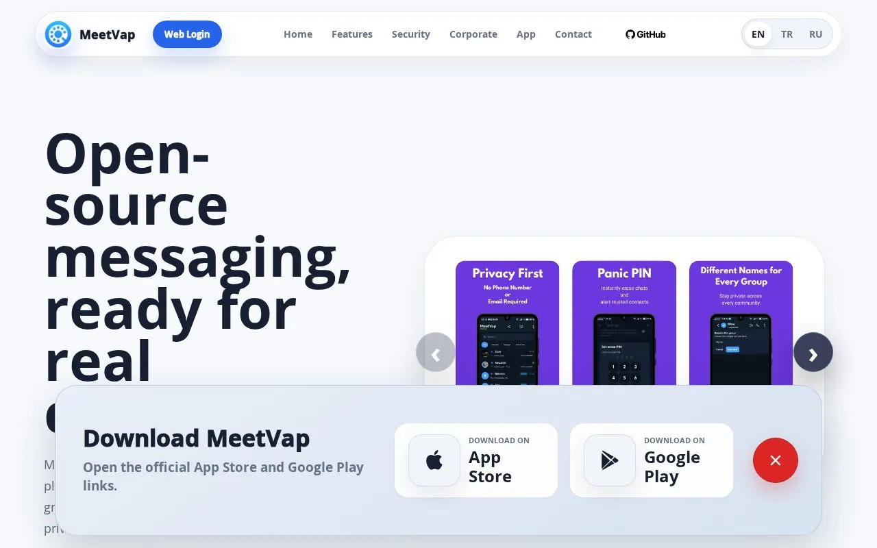 MeetVap homepage screenshot
