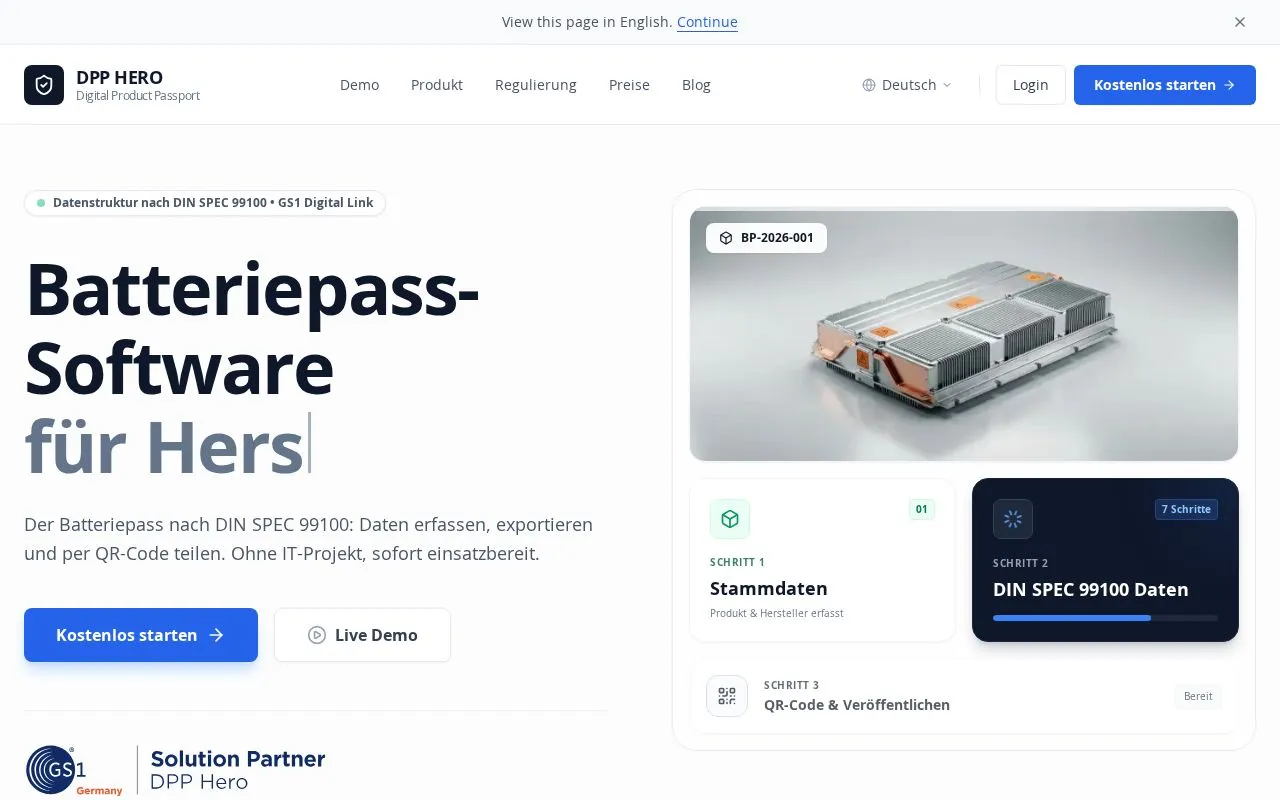 DPP Hero homepage screenshot