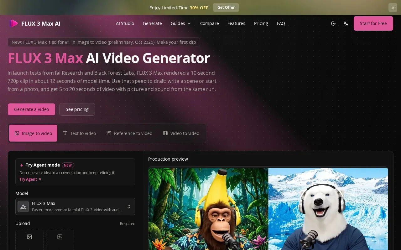 FLUX 3 Max AI homepage screenshot