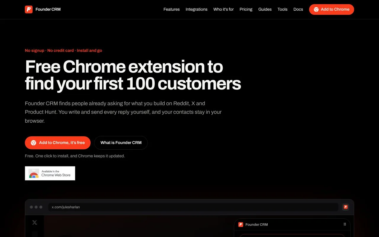 Founder CRM homepage screenshot